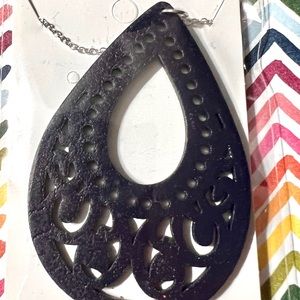 Midnight blue wood pendant necklace